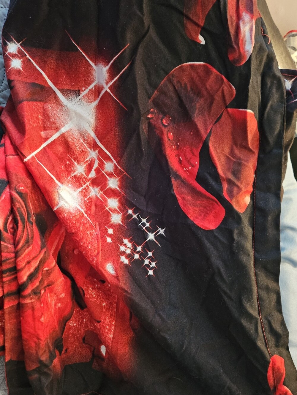 Black & Red Sparkle Rose Graphic Top